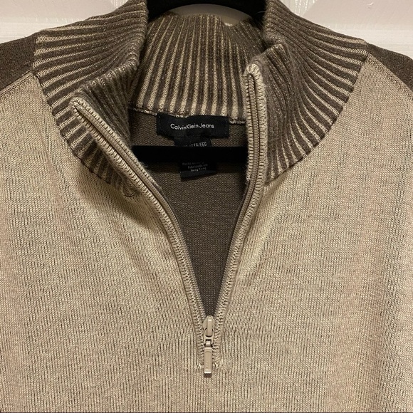 Calvin Klein Men’s Size XXL 1/4 Zip Pull Over Sweater Tan Brown Preppy Academia - Picture 3 of 6
